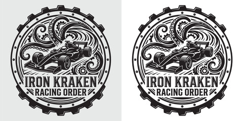 Obraz premium Iron Kraken Racing Order F1 Race Car and Tentacles Logo