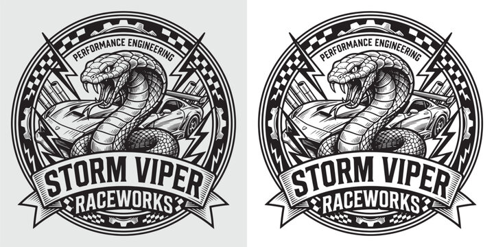 Storm Viper Raceworks Performance Engineering Logo with Viper Snake and Sports Car
