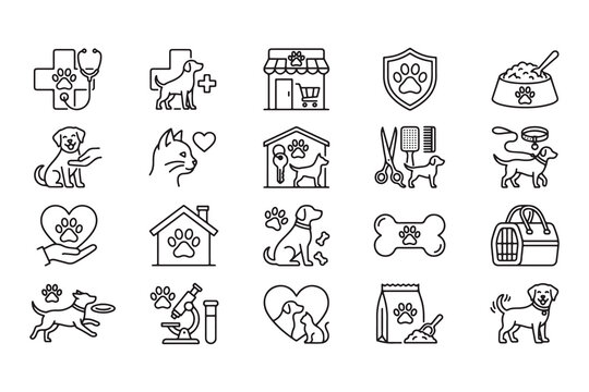 Collection of dog and pet related icons and symbols  various illustrations