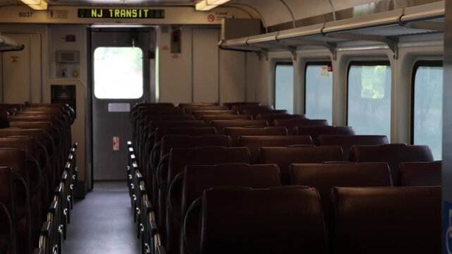 view inside moving train car new jersey port jervis line transit york seats seating empty window (railroad rail travel) nj ny metro north service