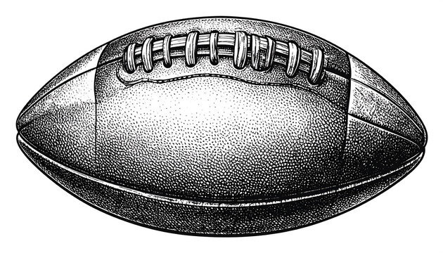 Vintage American Football Illustration with Worn Leather Texture and Traditional Laces for Sports Graphics