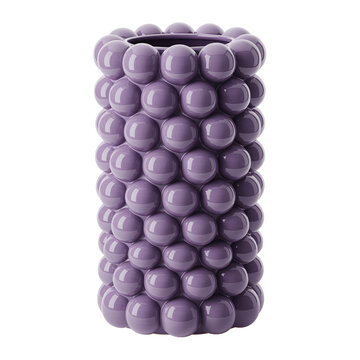 Modern purple bubble vase glossy lilac ceramic flower pot isolated on transparent background