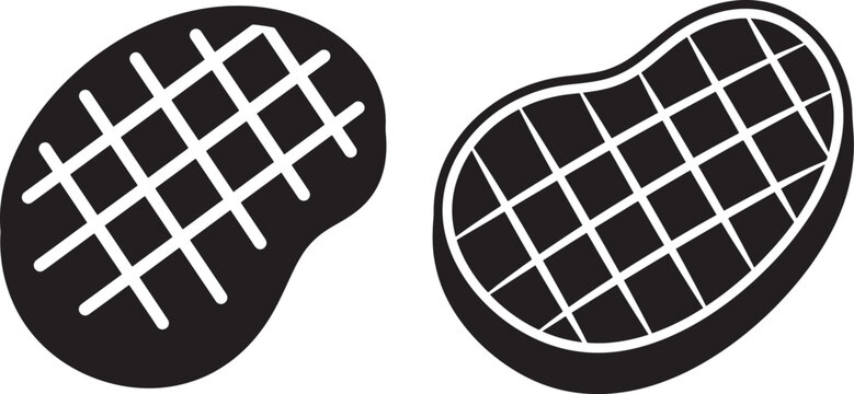 Two steak icons grill marks silhouette vector