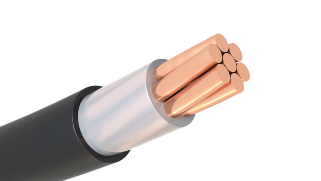 Copper cable isolated on white background. Wire. 3d illustration.