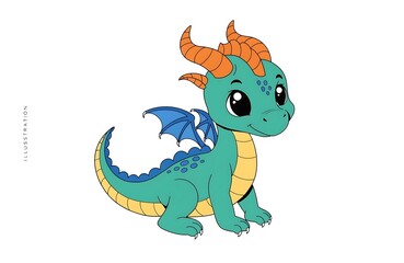 Fototapeta premium Cute cartoon baby dragon illustration