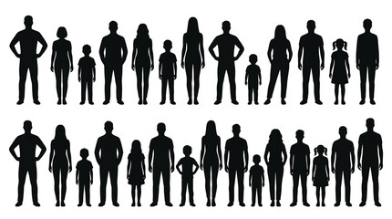 Set of silhouettes of people, men, women and children, standing in a row © Essential Design Lab