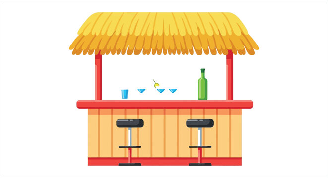 Beach Bar Illustration With Thatch Roof And Seating Vector Graphic
