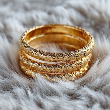 Gold Bangles on White Furry Surface