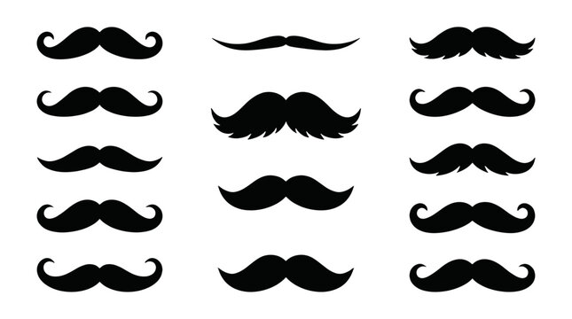 Set of black mustache silhouettes in various styles