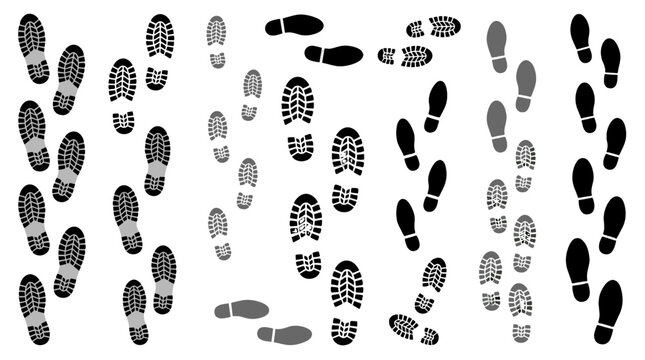 Set of human shoe footprints and sole tread marks