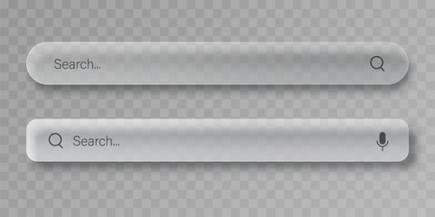Transparent Glass Search Bar UI Elements With Magnifying Glass And Voice Search Icons