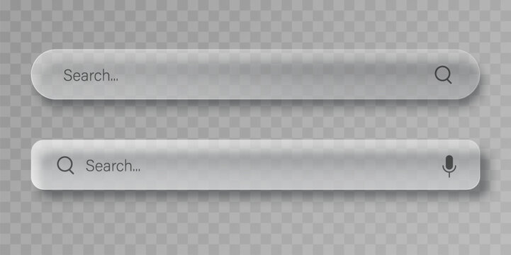 Transparent Glass Search Bar UI Elements With Magnifying Glass And Voice Search Icons