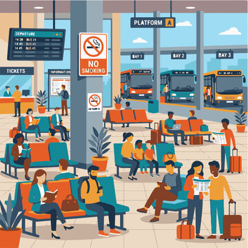 People waiting at a bus station.