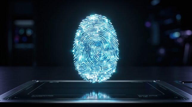 Digital fingerprint technology demonstration modern lab environment 3d visualization futuristic concept