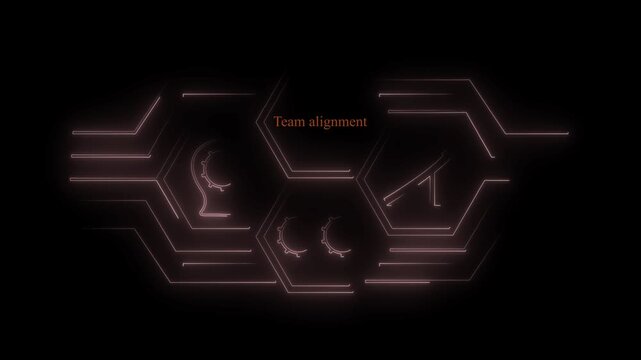 Futuristic HUD line icon animation of team alignment with glowing neon effect. Sci-fi abstract business interface loop, corporate cooperation concept isolated on black background,whit animation,4k .