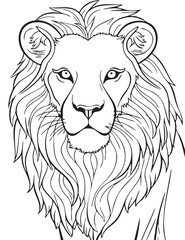 Obraz premium Detailed line drawing of a lion s head and mane a black and white illustration