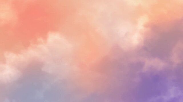 Abstract pastel cloud background video with soft peach and lavender hues. Ethereal atmospheric texture for dreamlike motion graphics. Hazy sunset sky with blurred vaporwave colors.