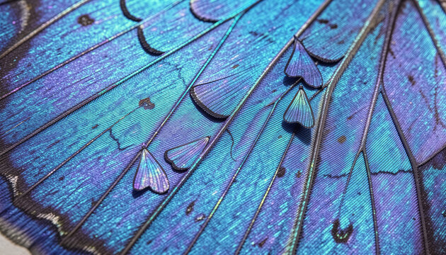 Iridescent blue butterfly wing macro abstract texture