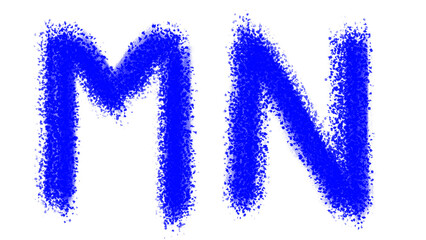 Fototapeta premium Blue spray paint letters M and N on white background, textured graffiti alphabet characters, cobalt blue stenciled typography for urban design
