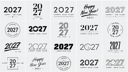 Collection of modern typography designs for the year 2027 and happy new year greetings in black and white © kzaman