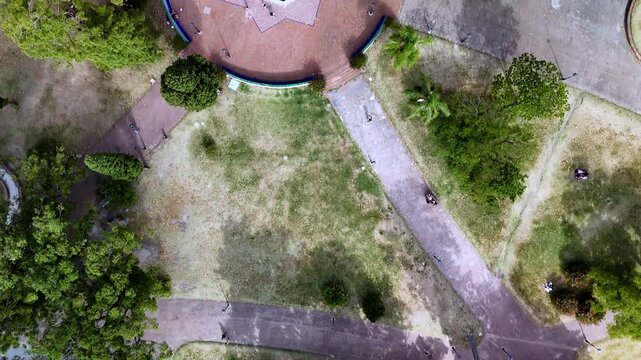 Top down drone view of Patio Andaluz and Parque Rodo, Montevideo, Uruguay