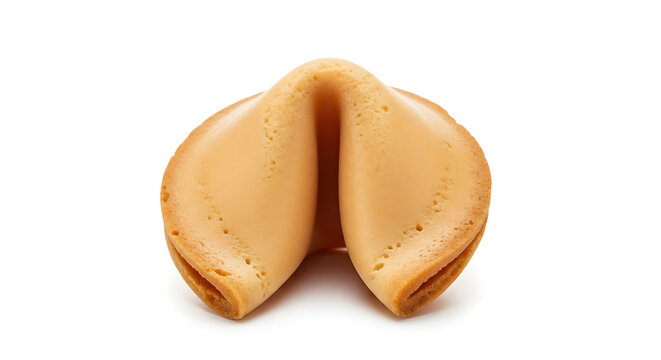 Golden fortune cookie on plain background