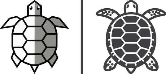 Turtle and sea turtle vector icons in geometric and organic styles for minimalist branding and logo design © RezaVya 01