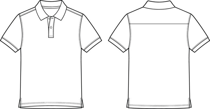 Men classic polo shirt vector fashion technical sketch illustration template showing front and back view for design apparel mockups