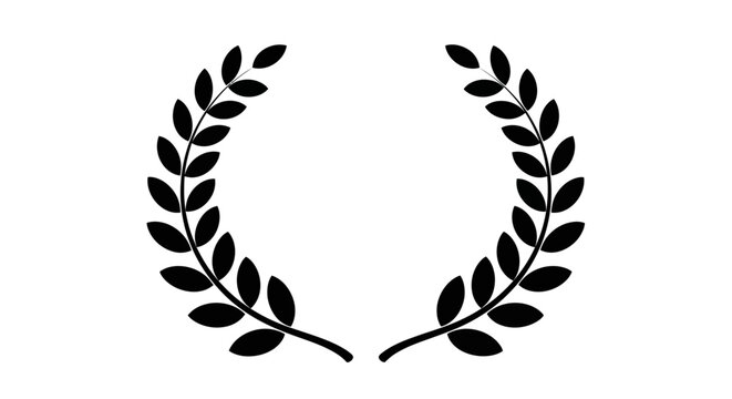 Black laurel wreath vector icon, circular olive leaf branch for award and achievement, heraldic victory symbol on white background