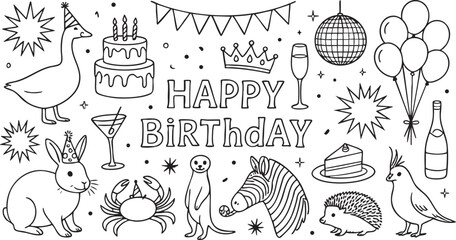 Birthday celebration vector illustration with animals and party elements © Ajoy