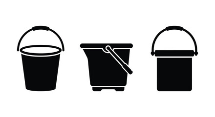Black Silhouette Of Three Buckets A Household Container On A White Background © APIM02SN