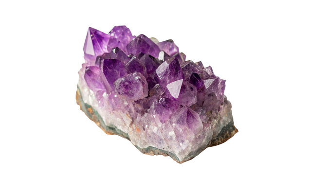 Natural raw purple amethyst crystal geode mineral gemstone cluster isolated on transparent background