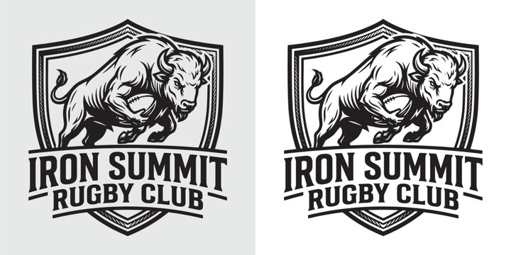 Iron Summit Rugby Club Shield Emblem with Charging Buffalo