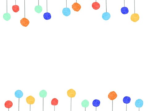 上下に青、赤、オレンジなどのカラフルな照明器具をイメージしたフレームイラスト