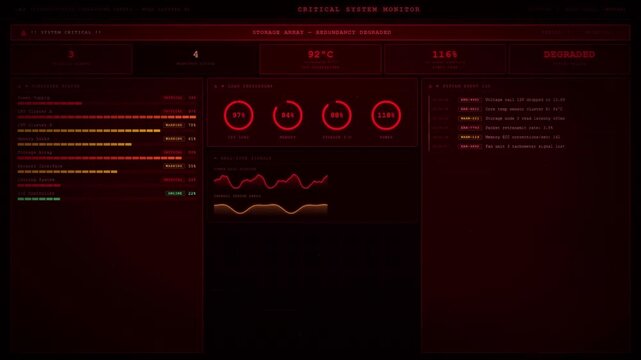 Critical System Monitor Dashboard CPU Temperature Overheat Warning Alert Real Time Server Infrastructure Animation.