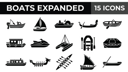 Collection of 15 Diverse Boat and Watercraft Icons © Mahraz