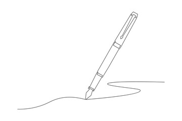 Fototapeta premium Fountain pen one line art writing signature vector illustrationFountain pen one line art writing signature vector illustration