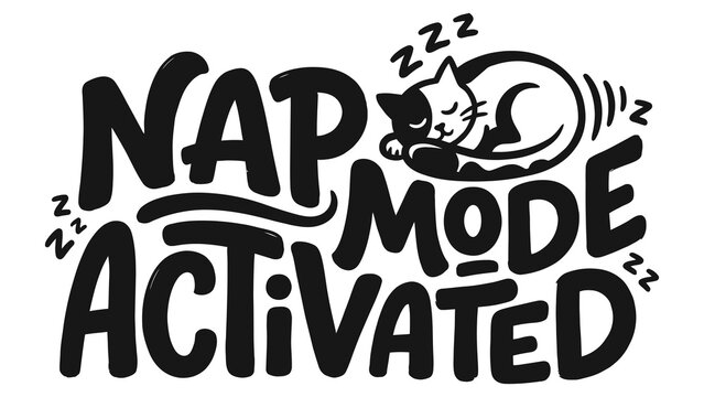Illustration of a cat sleeping with nap mode activated doodle