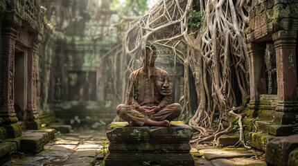 Fototapeta premium Serene Meditation in Ancient Temple Ruins