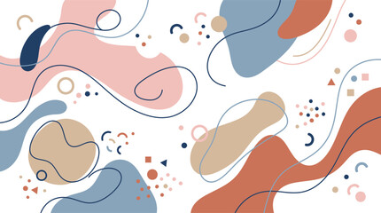 Fototapeta premium Abstract background featuring organic shapes and fluid hand drawn lines in a modern minimalist style with soft pastel colors for creative design projects and art