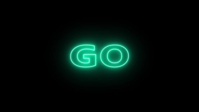 Animated glowing neon go text for start and motion graphic concepts