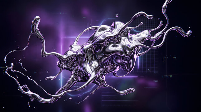 Liquid silver metallic morphing blob abstract Y2K