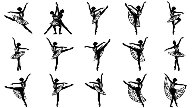 Elegant Ballet Dancers Silhouettes Set - Various Poses Collection