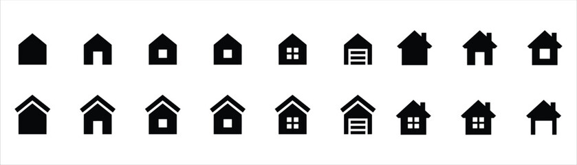 House home web icon set showing different building roof silhouettes © ALEX