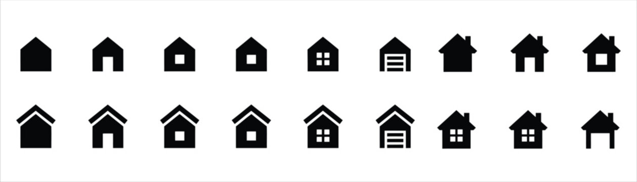 House home web icon set showing different building roof silhouettes