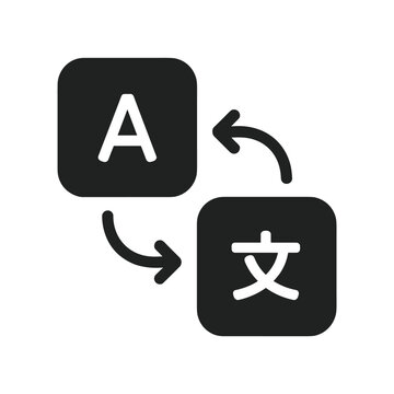 Language Translation Icon: A graphic representation of language translation, showing an 'A' symbol and a Chinese character with arrows indicating a two-way exchange between them.