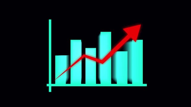 Animated business teal bar chart. Stock footage red arrow decline trend finance data infographic presentation abstract background looping motion graphics 4k ultra hd visuals marketing.