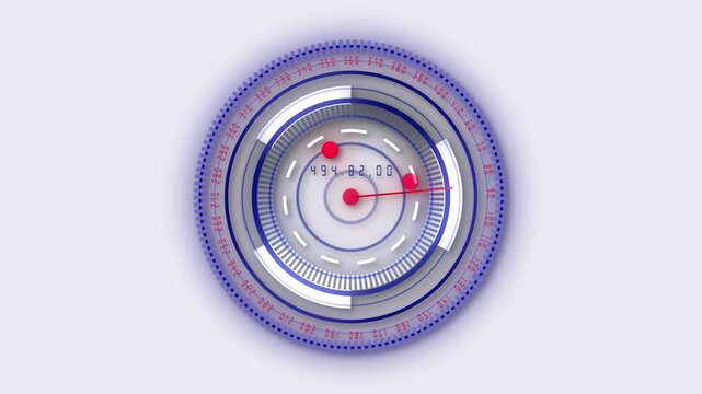 Animated futuristic digital dial gauge. 3 d render rotating technology hud interface speedometer dashboard circular progress bar sci fi u i element clock counter measurement innovation.