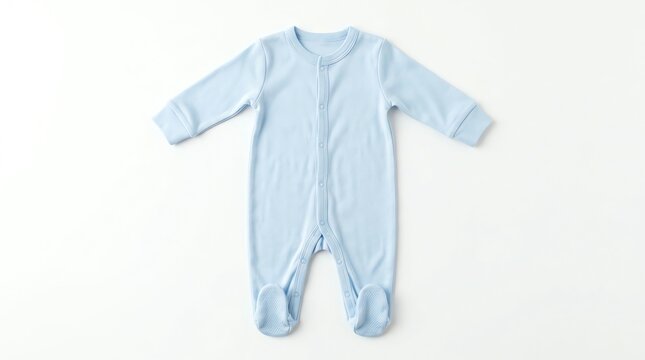 Baby Boy Blue Footed Pajamas on White Background