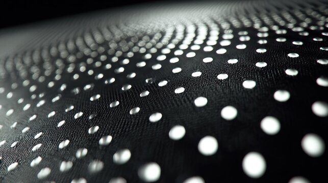 Perforated black surface displays a pattern of bright circular openings receding into the distance.